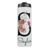 Monogram roze bloemig Initiaal S Thermosbeker (Voorkant)