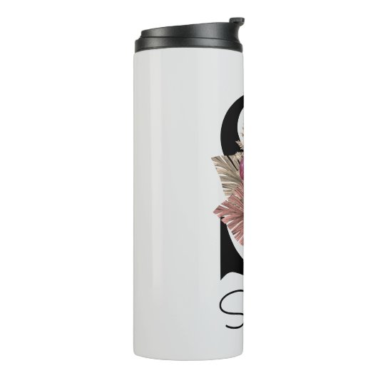 Monogram roze bloemig Initiaal S Thermosbeker (Gedraaid links)