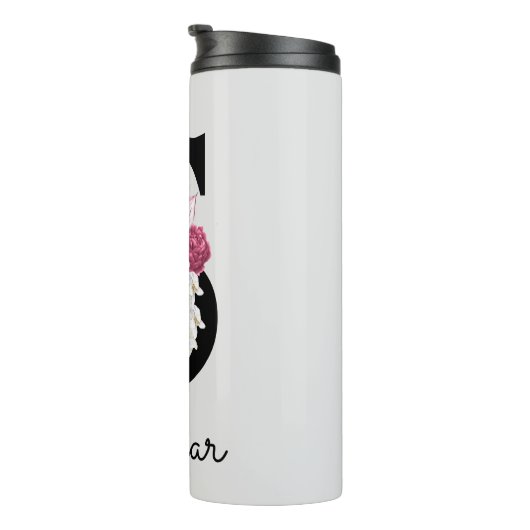 Monogram roze bloemig Initiaal S Thermosbeker (Geroteerd rechts)