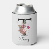 Monogram roze bloemig Initiaal T Blikjeskoeler (Blikje Voorkant)