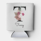 Monogram roze bloemig Initiaal T Blikjeskoeler (Voorkant)