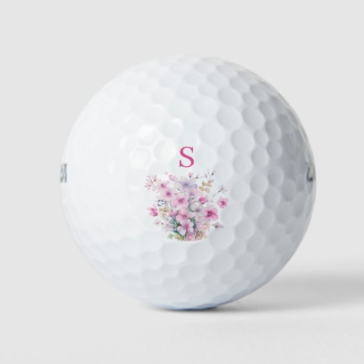 Monogram Roze Bloemige Botanische  Golfballen (Voorkant)