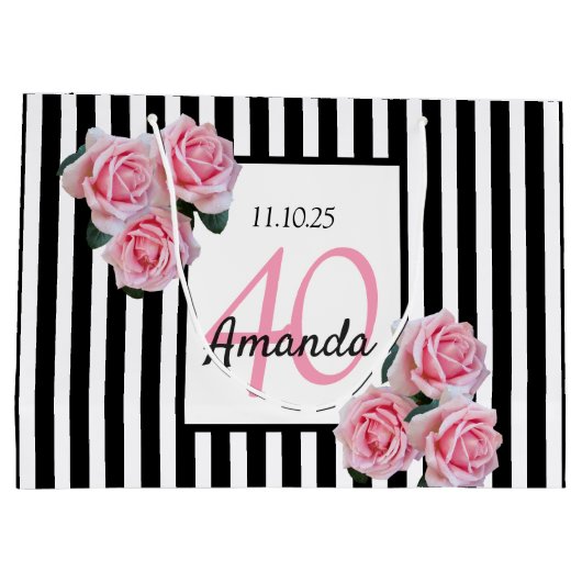 Monogram roze bloemkolen van Birthday Groot Cadeauzakje (Achterkant)