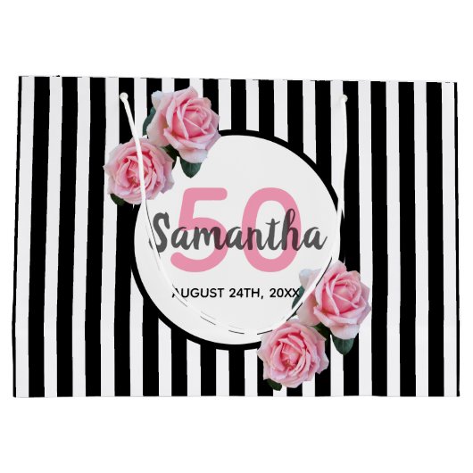 Monogram roze bloemkolen van Birthday Groot Cadeauzakje (Achterkant)