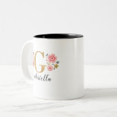 Monogram Roze Bloemletter G Tweekleurige Koffiemok (Voorkant links)