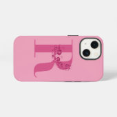 Monogram roze bloemletter R iPhone hoesje iPhone 13 Mini Hoesje (Achterkant horizontaal)