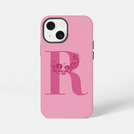 Monogram roze bloemletter R iPhone hoesje iPhone 13 Mini Hoesje (Achterkant)