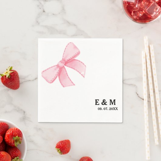 Monogram Roze Blush Bow Boho bruiloft Servet (Insitu)