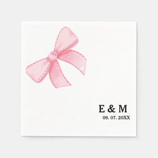 Monogram Roze Blush Bow Boho bruiloft Servet (Voorkant)