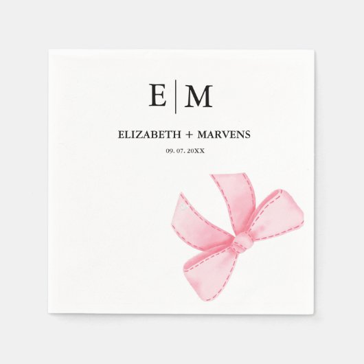 Monogram Roze Blush Bow thema bruiloft Servet (Voorkant)