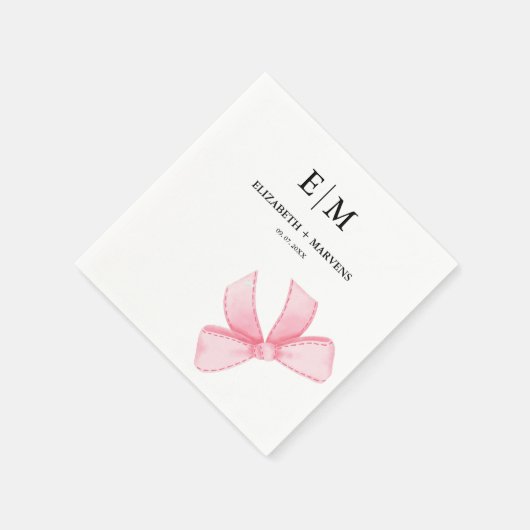 Monogram Roze Blush Bow thema bruiloft Servet (Hoek)