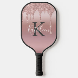 Monogram Roze Blush Roze Goud Druppelende Glitter  Pickleball Paddle