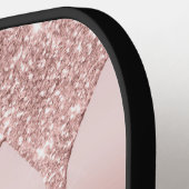 Monogram Roze Blush Roze Goud Druppelende Glitter Pickleball Paddle (Links Detail)