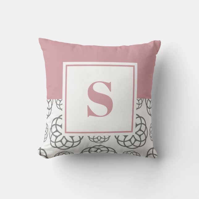 Monogram Roze Blush Roze Patroon Kussen (Voorkant)