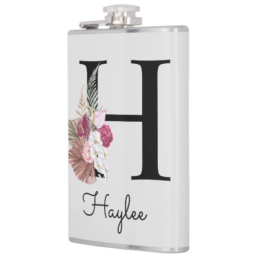 Monogram Roze Boho Bloem Initial H Heupfles (Links)