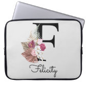 Monogram Roze Boho Bloemen Initiaal F Laptop Sleeve (Voorkant)