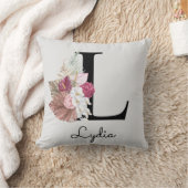 Monogram Roze Boho Bloemen Initiaal L Kussen (Deken)