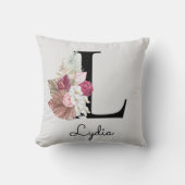 Monogram Roze Boho Bloemen Initiaal L Kussen (Voorkant)