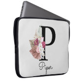 Monogram Roze Boho Bloemen Initiaal P Laptop Sleeve (Voorkant Rechts)