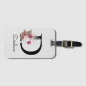 Monogram roze Boho bloemig Initiaal D Bagagelabel (Voorkant (horizontaal))