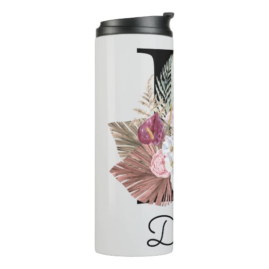 Monogram roze Boho bloemig Initiaal D Thermosbeker (Gedraaid links)