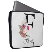Monogram Roze Boho Bloemige Initiaal F Laptop Sleeve (Voorkant Rechts)