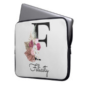 Monogram Roze Boho Bloemige Initiaal F Laptop Sleeve (Voorkant Links)