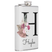 Monogram Roze Boho Bloemige Initiaal H Heupfles (Rechts)