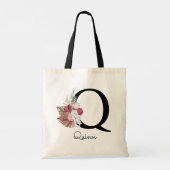 Monogram Roze Boho Bloemstuk Initiaal Q Tote Bag (Achterkant)