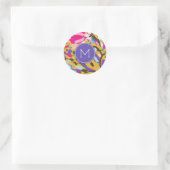 Monogram | Roze Boho Floral I Ronde Sticker (Tas)
