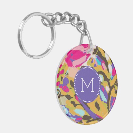 Monogram | Roze Boho Floral I Sleutelhanger (Voorkant Links)