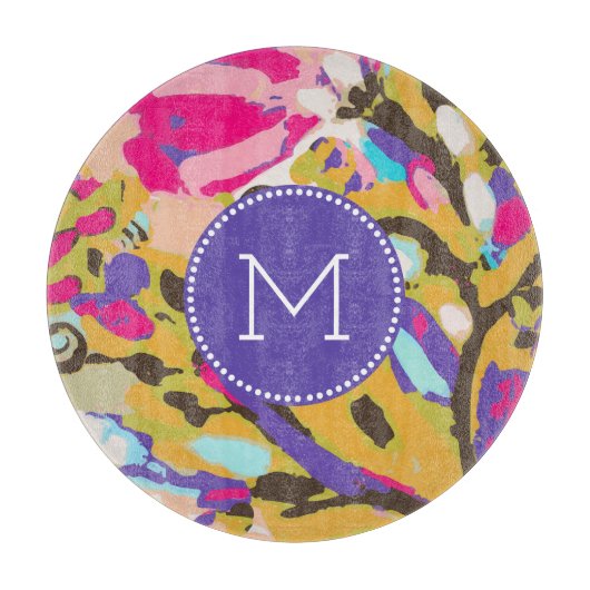 Monogram | Roze Boho Floral I Snijplank (Voorkant)