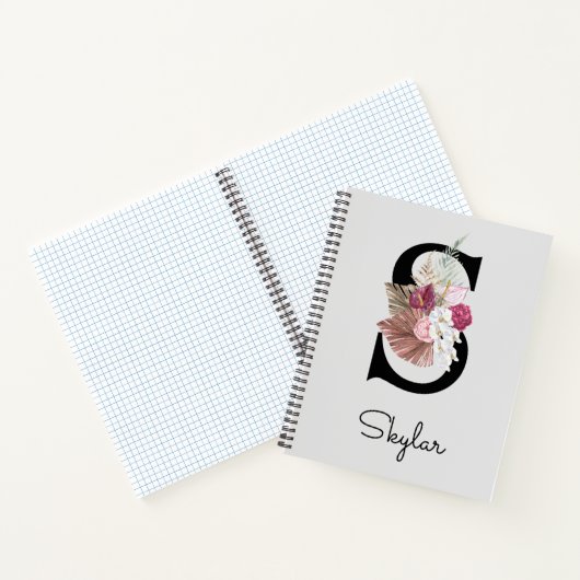 Monogram roze Boho Floral Initiaal S Notitieboek (Binnen)
