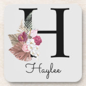 Monogram Roze Boho Girly Floral Initiaal H Bier Onderzetter (Voorkant)