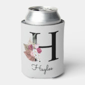 Monogram Roze Boho Girly Floral Initiaal H Blikjeskoeler (Blikje Voorkant)