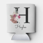 Monogram Roze Boho Girly Floral Initiaal H Blikjeskoeler (Achterkant)