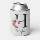 Monogram Roze Boho Girly Floral Initiaal H Blikjeskoeler (Blikje Achterkant)