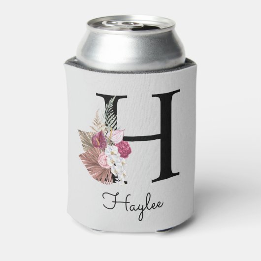 Monogram Roze Boho Girly Floral Initiaal H Blikjeskoeler (Blikje Achterkant)