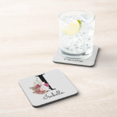 Monogram Roze Boho Girly Floral Initiaal I Bier Onderzetter (Rechterzijde)