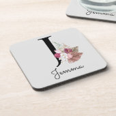 Monogram Roze Boho Girly Floral Initiaal J Bier Onderzetter (Linkerzijde)