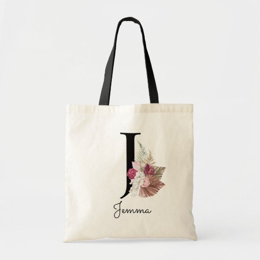 Monogram Roze Boho Girly Floral Initiaal J Tote Bag (Voorkant)