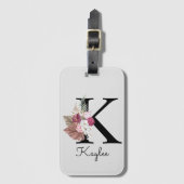 Monogram Roze Boho Girly Floral Initiaal K Bagagelabel (Voorkant (verticaal))