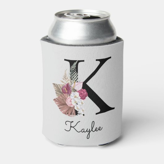 Monogram Roze Boho Girly Floral Initiaal K Blikjeskoeler (Blikje Achterkant)