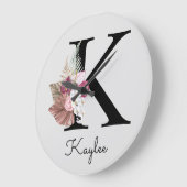 Monogram Roze Boho Girly Floral Initiaal K Grote Klok (Hoek)