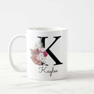 Monogram Roze Boho Girly Floral Initiaal K Koffiemok