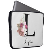 Monogram Roze Boho Girly Floral Initiaal L Laptop Sleeve (Voorkant Rechts)