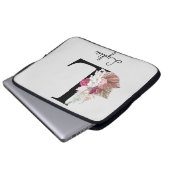 Monogram Roze Boho Girly Floral Initiaal L Laptop Sleeve (Voorkant onderkant)