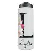 Monogram Roze Boho Girly Floral Initiaal L Thermosbeker (Voorkant)