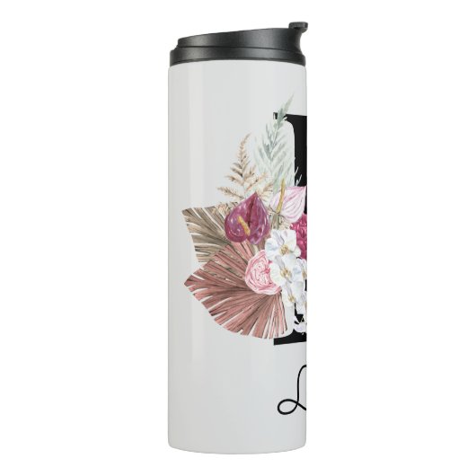 Monogram Roze Boho Girly Floral Initiaal L Thermosbeker (Gedraaid links)