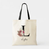 Monogram Roze Boho Girly Floral Initiaal L Tote Bag (Achterkant)